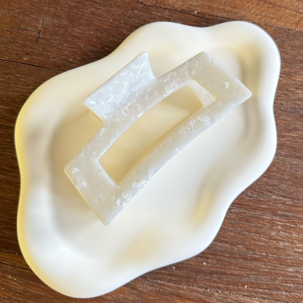 White Acetate Rectangle Hair Claw Clip Minimalist Large 4" Elegant Gifts